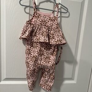 Grayson Mini Pink and Brown Floral Romper w Matching Headband